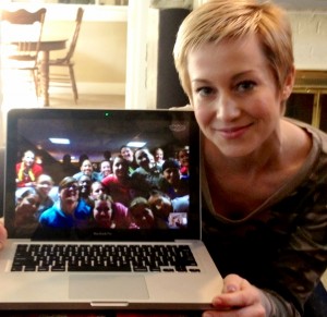 Pickler skypes with female soldiers. Photo Courtesy: KelliePickler.com
