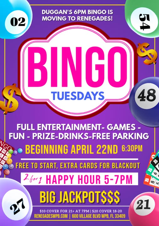 Bingo Tuesdays at Renegades - West Palm Beach